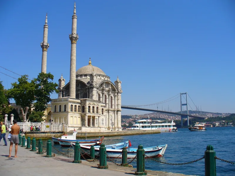 ortakoy mosque and bosphorus on a sunny day